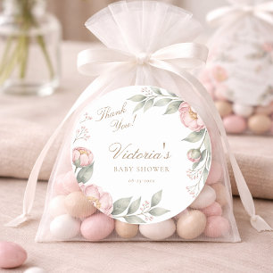 In Bloom Roze Meisje Baby Shower Feest Bedankt Ronde Sticker