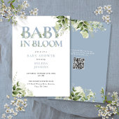 In Bloom Stof Blauw Groene QR Code Baby Shower Kaart
