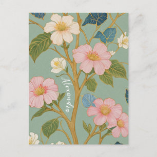 In Blossom: Pasteltak met roze bloemen Briefkaart