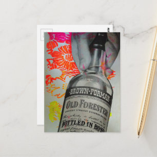 In Bond Gebottelde Whisky Fles Bloemcollage Briefkaart