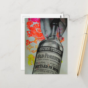 In Bond Gebottelde Whisky Fles Bloemcollage Briefkaart