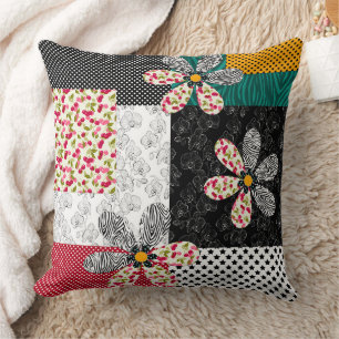 In bonte kleuren patchwork rustiek patroon kussen