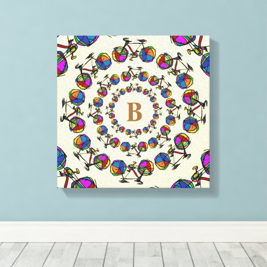 in cirkels kleurfietsen mandala initiaal canvas afdruk (Insitu (Houten vloer))