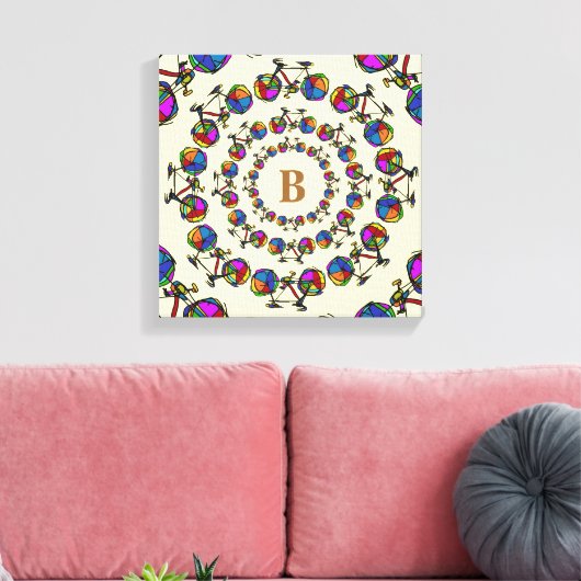 in cirkels kleurfietsen mandala initiaal canvas afdruk (Insitu (Woonkamer))
