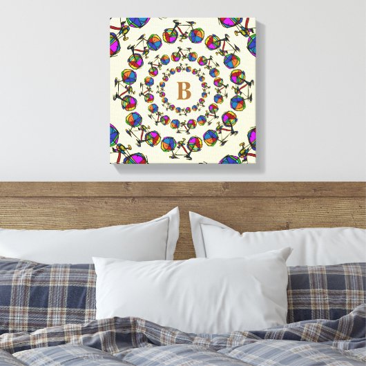 in cirkels kleurfietsen mandala initiaal canvas afdruk (Insitu (Slaapkamer))