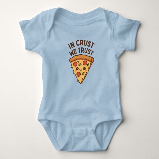 In Crust We Trust – Schattigee Kawaii Pizza Slice Romper (Voorkant)