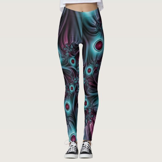 In de Abstracte fractale diepte van de Blauw Roze Leggings (Voorkant)