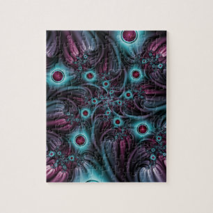 In de Abstracte fractale diepte van de Blauw Roze Legpuzzel