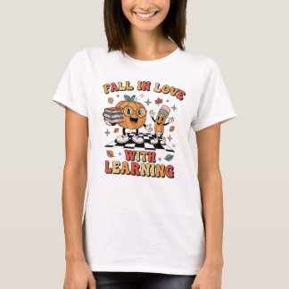 In de herfst verliefd worden op leren Retro Leraar T-shirt