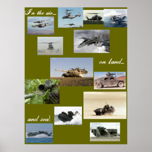 In de lucht op het land en per zee poster