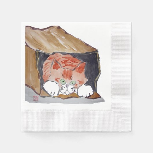 In de papieren zak - Kitten is ondergedoken... Servet (Voorkant)