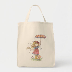 In de regen Schattig Klein Meisje en Katten Zak Tote Bag