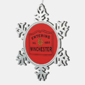 In de stad Massachusetts Winchester Snowflake P Tin Sneeuwvlok Ornament (Rechts)