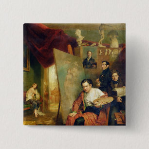In de studio van de schilder, 1832 vierkante button 5,1 cm