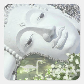 In de tuin - Quan Yin & Flowers Vierkante Sticker