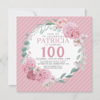 in de uitnodiging van de roze Floral Birthday