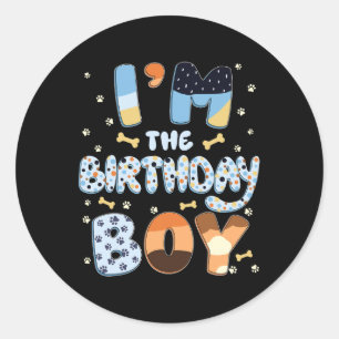 In de verjaardag Boy Dog Family Party Decoraties Ronde Sticker