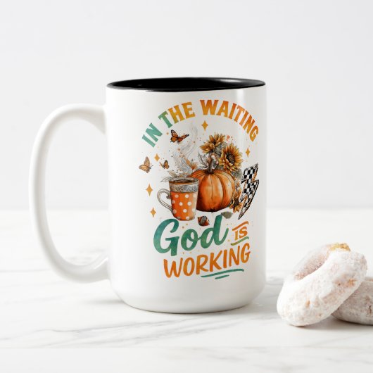 In de wachtkamer... tweekleurige koffiemok (Met donut)