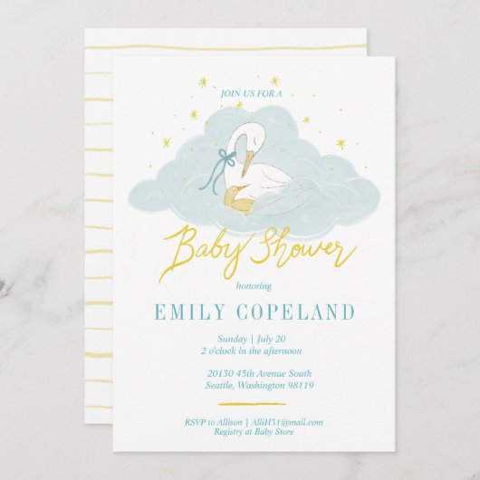 In de wolken - Baby shower Kaart (Voorkant / Achterkant)