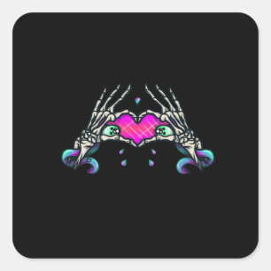 In Death - Skelet Hart Handen Vierkante Sticker