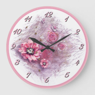 In een Floral roze wandklok geschreven Grote Klok