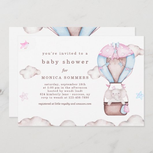 In een uitnodiging voor een Cloud Baby Shower (Voorkant / Achterkant)