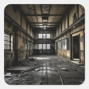 In een verlaten station vierkante sticker