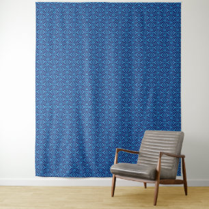 In elkaar grijpende diamanten: donkerblauw geometr wandkleed