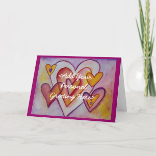 In elkaar grijpende liefdeshartjes aangepaste wens kaart