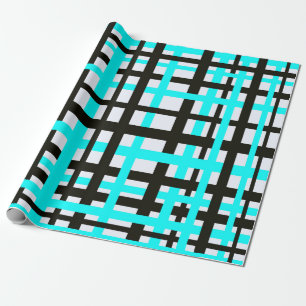 In elkaar grijpende strepen zwart wit teal cadeaupapier