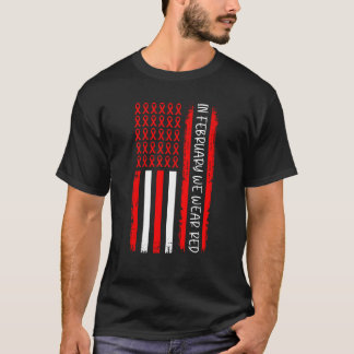 In februari Draag we de rode VS-vlag met rode lint T-shirt