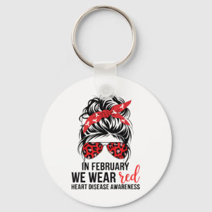 In februari Draag we Red Messy Bun - hartziekte Sleutelhanger