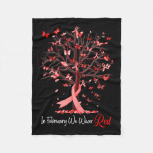 In februari Draag we Red Tree Ribbon Heart Disease Fleece Deken