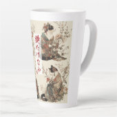 "In Full Bloom" Japanese Cat in Kimono Art Latte Mok (Rechterhoek)