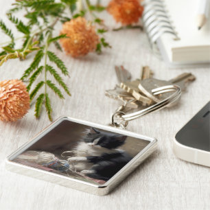 In Fun Black en White Kitten Sleutelhanger