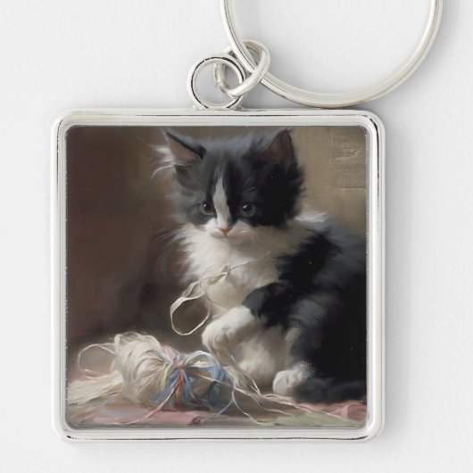 In Fun Black en White Kitten Sleutelhanger (Voorkant)