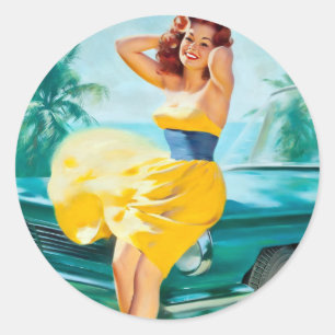 In geel dress omhoog ronde sticker