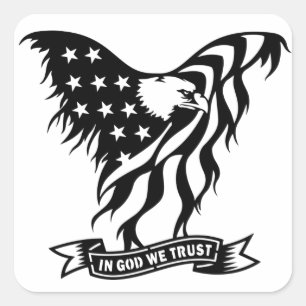 In God vertrouwen we   Amerikaanse Eagle-vlag in n Vierkante Sticker