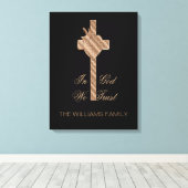 In God vertrouwen we op het Christelijke Kruisduif Canvas Afdruk (Insitu (Houten vloer))