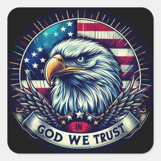 "In God We Trust Eagle" C Vierkante Sticker (Voorkant)