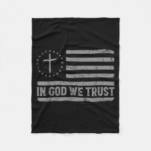 In God We Trust Jezus Kruis Usa Vlag Religieus Gel Fleece Deken