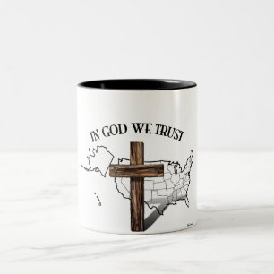 In God We Trust met ruige kruis en Amerikaanse omt Tweekleurige Koffiemok