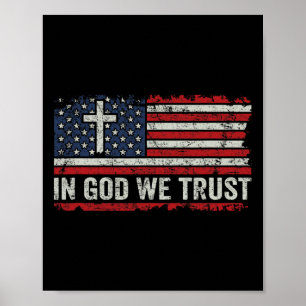 In God We Trust - Vintage Usa Vlag Kruis Patriotti Poster