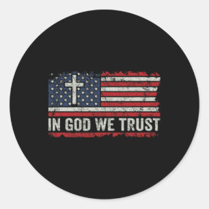 In God We Trust - Vintage Usa Vlag Kruis Patriotti Ronde Sticker