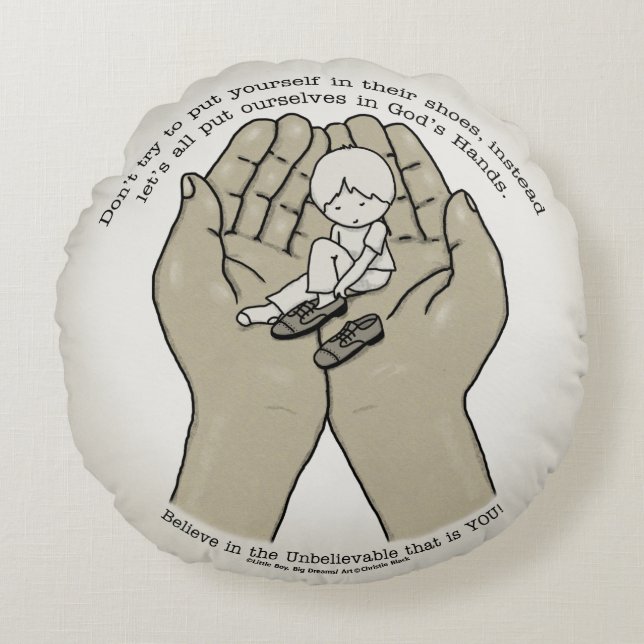 In Gods handen Rond Kussen (Voorkant)