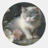 In het bedrijf Flowers Grey and White Kitten Ronde Sticker (Voorkant)