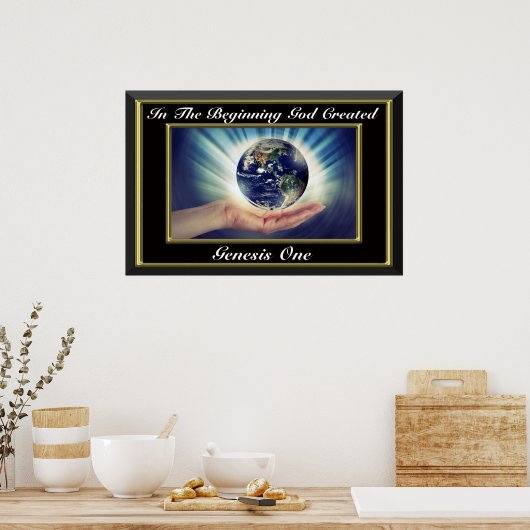 In het begin schiep God Genesis 1 Planet Poster (Keuken)