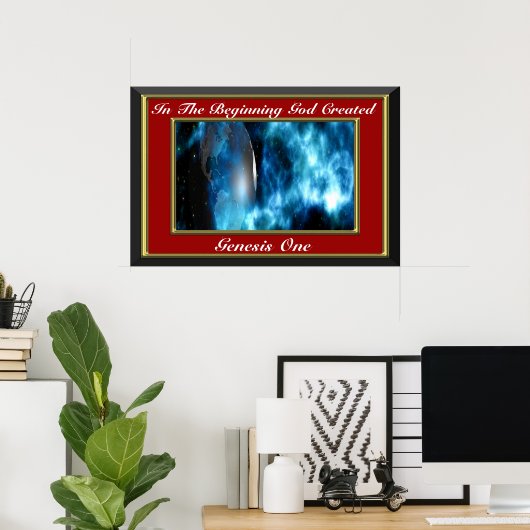 In het begin schiep God Genesis One Red Poster (Thuiskantoor)