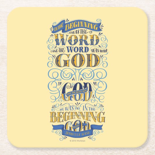 In het begin was het woord vierkante kartonnen onderzetter (Voorkant)