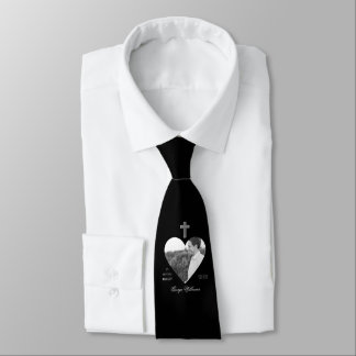 In het geheugen Cross Heart Shape Photo Memorial Stropdas